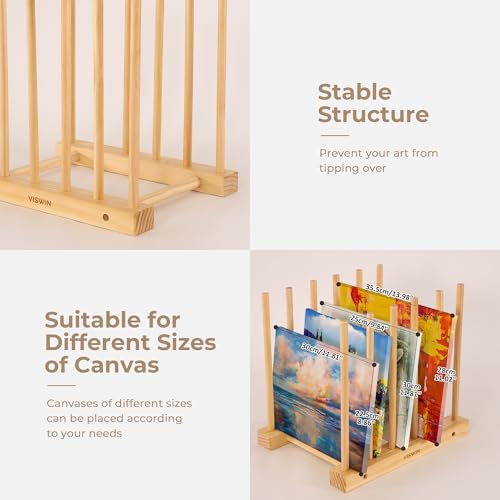 Tabletop Art Storage Rack - Wooden Drying & Display Rack with Adjustable Slots for Organizing Canvas, Prints, Artwork, Panels, and Posters - Ideal Organizer for Studios & Galleries - size: Desktop Art Rack