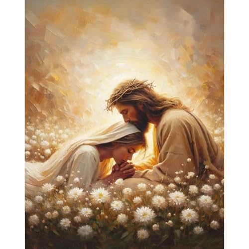 Jesus Hugging Woman Paint by Numbers Kit for Adults Beginner 16x20 inch | Christian Adult Paint by Number Kits on Canvas, DIY Acrylic Oil Painting by Numbers for Gift Home Wall Decor (Without Frame) - color: MT22583-US