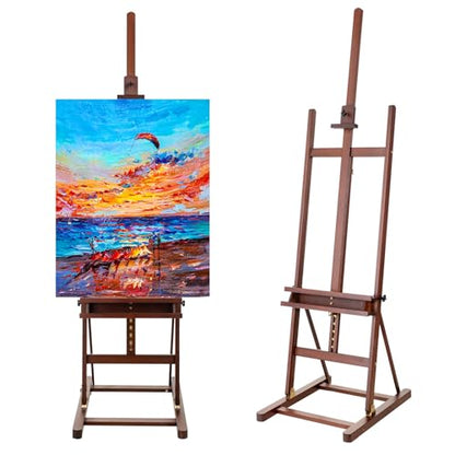 Beechwood H-Frame Artist Studio Easel with Wheels and Storage Tray, Brown | Adjustable Floor Easel Stand Holding Canvas up to 51Inches for Painting - style: Basic Walnut