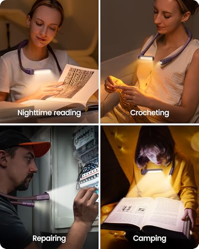 Glocusent Bendable Neck Light, 100 Hours Reading Light for Book Lover Gifts - color: Purple