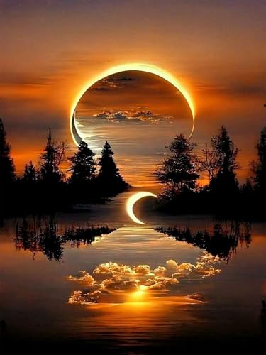ijbnhd Diamond Art Kits for Adults Moon Diamond Painting Kits 12X16in | 5D Moonlight Landscape Diamond Painting Kits for Adults , DIY Diamond Art Dots Crafts Kits,Home Wall Decor Gifts 12x16in - color: Moon, size: 12x16in(30x40cm)