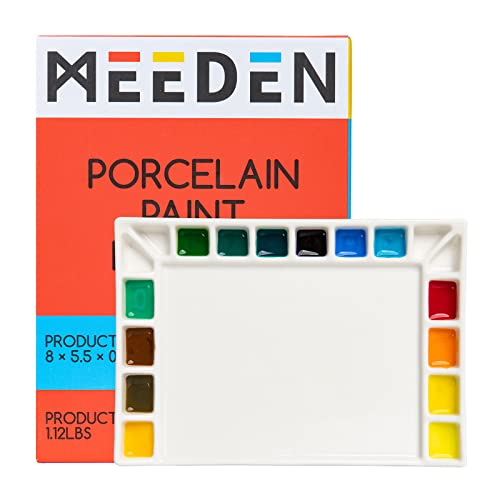 MEEDEN Ceramic Watercolor Paint Palette: 18-Well Artist Paint Mixing Tray | Art Porcelain Watercolor Paint Palette for Mixing Watercolor Gouache Acrylic Oil Painting, Rectangle 8 by 5-1/2-Inch