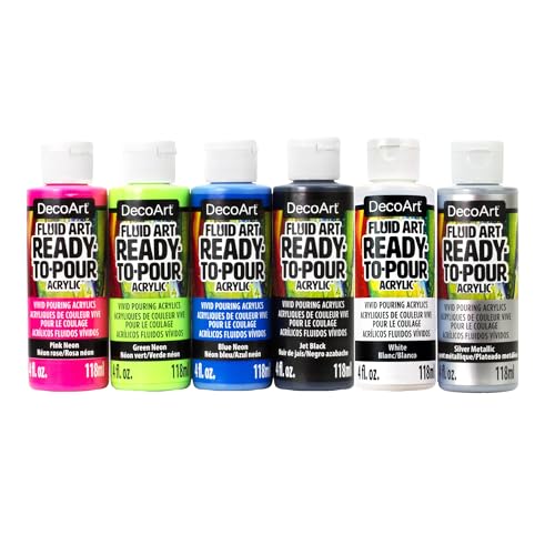 DecoArt Fluid Art Ready-to-Pour Paint Set – Neon Blast Colors, Set of 6 (4 fl oz Bottles) – Neon Acrylic Pouring Paints for Canvas, Wood & Fluid Art DIY Projects - color: Multi- Neon Blast