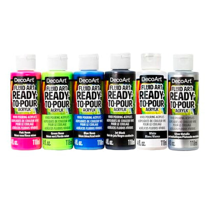 DecoArt Fluid Art Ready-to-Pour Paint Set – Neon Blast Colors, Set of 6 (4 fl oz Bottles) – Neon Acrylic Pouring Paints for Canvas, Wood & Fluid Art DIY Projects - color: Multi- Neon Blast