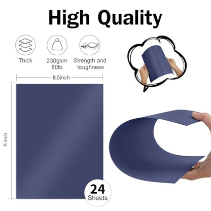 Navy Blue Shimmer Cardstock 8.5 x 11 Navy Blue Paper | Goefun 24 Sheets 80lb Card Stock Printer Paper for Christmas, Invitations, Certificates, Crafts, Card Making - color: navy blue