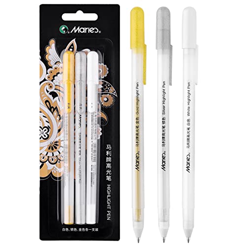 RVOGJP 3 Colors Gel Pen Set - White, Gold and Silver Gel Ink Pens for Black Paper Drawing, Sketching, Illustration, Card Making, Bullet Journaling, Pack of 3 - color: Multicolor