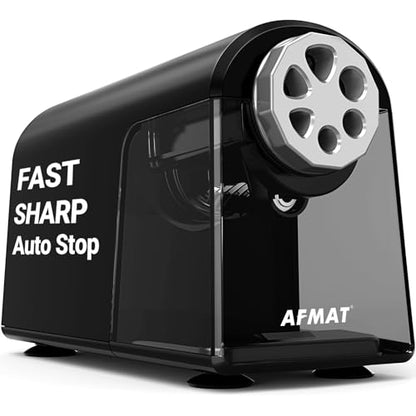 AFMAT Electric Pencil Sharpener for Classroom, 6 Holes, Heavy Duty Pencil Sharpeners for Home, Pencil Sharpener Plug in for 6-11mm Pencils, Auto Stop, Super Fast, Save Pencils, PSX2 - color: Black