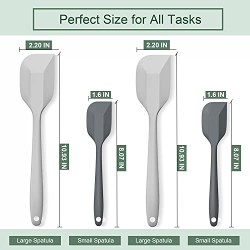 Silicone Spatula Set, Premium Spatulas Silicone Heat Resistant 2 Small & 2 Large Flexible Scraper for Nonstick Cookware, Rubber Spatula for Kitchen Mixing Baking Cooking Use, Soft Spatula - Gray - color: 2 small(dark-gray)+2 large(light-gray)
