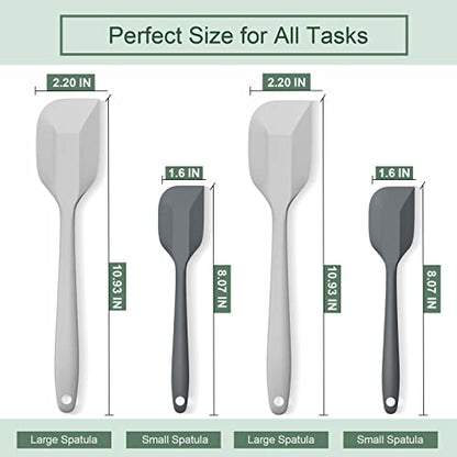 Silicone Spatula Set, Premium Spatulas Silicone Heat Resistant 2 Small & 2 Large Flexible Scraper for Nonstick Cookware, Rubber Spatula for Kitchen Mixing Baking Cooking Use, Soft Spatula - Gray - color: 2 small(dark-gray)+2 large(light-gray)
