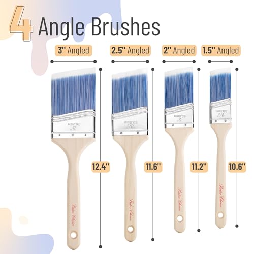 Bates- Angle Paint Brushes for Walls and Trim, 4 pcs, 1.5"/2"/2.5"/3", Treated Wood Handle, Angled Paint Brushes for Trim - color: Wood Handle Angle, size: 4 Pack, 1.5", 2", 2.5", 3"
