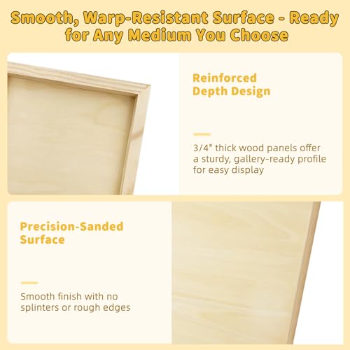 4 Pack 16x20 Basswood Paint Pouring Panels Pre-Sanded Acrylic Oil Resin | Sturdy pre-sanded wooden panels for acrylic pouring, oil & resin art, for pro artists & exhibitions - size: 16 * 20-4pk