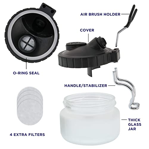 Master Airbrush 13 Piece Airbrush Cleaning Kit - Glass Cleaning Pot Jar with Holder, 5 pc Cleaning Needles, 5 pc Cleaning Brushes, 1 Wash Needle, & How to Link Card - size: 9 Ounce