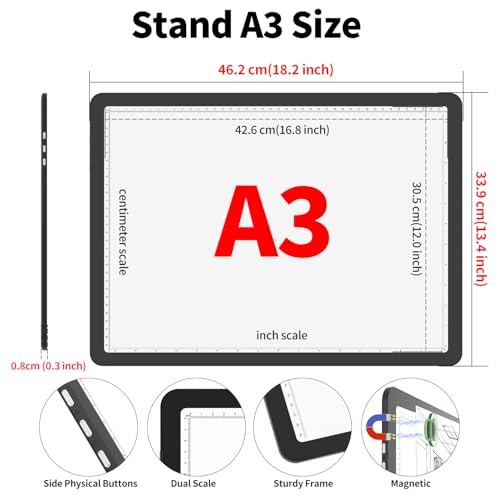 TSOCOS A3 Diamond Art Light Board with Carry Bag, High-Brightness Light Pad with Side Physical Buttons & 6 Levels of Brightness, 3 Colors Magnetic Light Box for Tracing, Diamond Painting - style: A3 with Bag (Non-rechargeable)