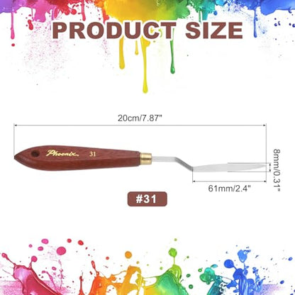 MECCANIXITY Pack of 1 Palette Knife No.31, 7.9" Long Palette Knives with Stainless Steel Flexible Spatula Pallet Knife and Wood Handle for Scraping, Mixing, Oil Acrylic Painting Canvas - style: No.31