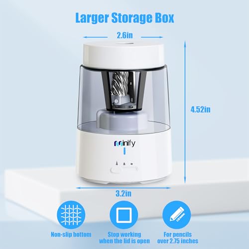 Electric Pencil Sharpener for Classroom, Auto-Stop, 3 Modes | Fast Sharpen in 3s, Rechargeable, Heavy Duty Blade, Suitable for No.2(6-8mm) Pencils, School/Home/Office - color: White