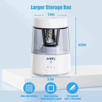 Electric Pencil Sharpener for Classroom, Auto-Stop, 3 Modes | Fast Sharpen in 3s, Rechargeable, Heavy Duty Blade, Suitable for No.2(6-8mm) Pencils, School/Home/Office - color: White
