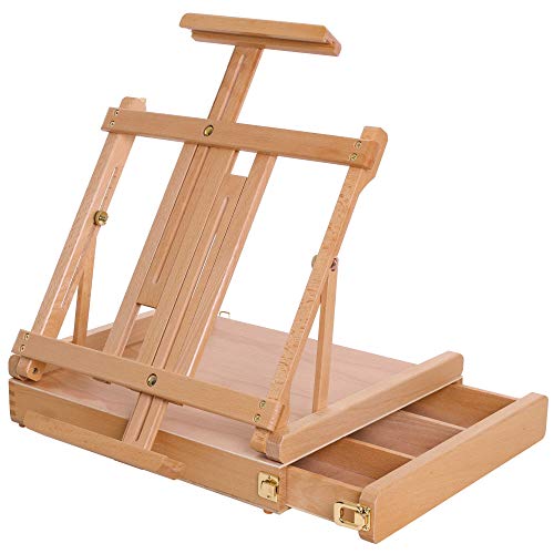 U.S. Art Supply Large Adjustable Wooden Desktop Easel with Storage | Portable Sketchbox, Tabletop Easels for Painting, Drawing & Art Supplies, Premium Beechwood