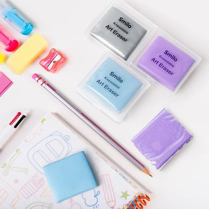 Smilo Kneaded Erasers for Artists, Purple Moldable Putty, 8-Pack | Reusable, Dust-Free and No Smudge, Art Erasers with Storage Case for Charcoal, Graphite, Pencil and Pastel Drawing - color: Purple