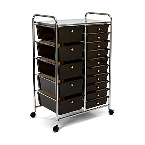 Seville Classics Rolling Utility Organizer Storage Cart , for Home Office, School, Classroom, Scrapbook, Hobby, Craft, 15 Drawer, Black - color: Black, size: 15 Drawer