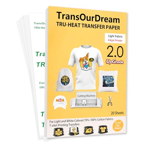 TransOurDream Upgraded Iron on Heat Transfer Paper for T Shirts (20 Sheets, 8.5x11) Iron on Transfers for Light Fabric Printable Heat Transfer Vinyl for Inkjet Printer (TOD-4) - color: Light, size: 20 Sheets