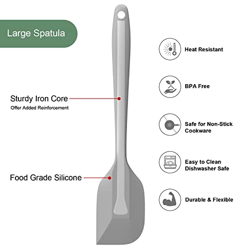 Silicone Spatula Set, Premium Spatulas Silicone Heat Resistant 2 Small & 2 Large Flexible Scraper for Nonstick Cookware, Rubber Spatula for Kitchen Mixing Baking Cooking Use, Soft Spatula - Gray - color: 2 small(dark-gray)+2 large(light-gray)