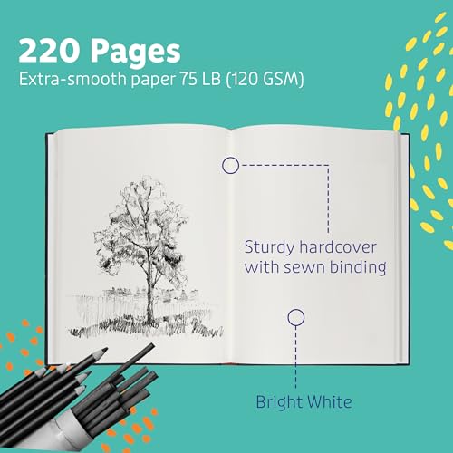Artlicious Hardcover Sketch Book 2 Pack, 5.5" x 8" Black Drawing Books, 110 Sheets Each, 120 GSM Acid-Free Paper, Hardbound Sketchbooks for Pencil, Graphite, Charcoal & Pen