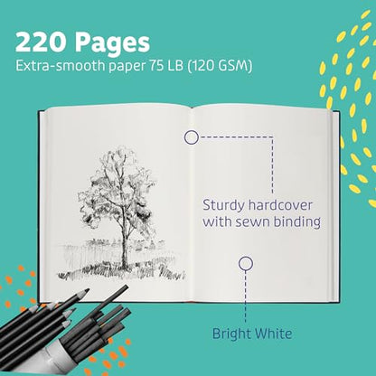 Artlicious Hardcover Sketch Book 2 Pack, 5.5" x 8" Black Drawing Books, 110 Sheets Each, 120 GSM Acid-Free Paper, Hardbound Sketchbooks for Pencil, Graphite, Charcoal & Pen