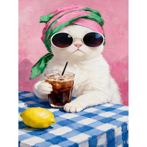 KICHANG Cat Diamond Art Kits for Adult Diamond Painting Kit for Beginner | Cute Animal 5D DIY Funny Diamond Dots Full Drill Crafts for Gem Art Dot Art for Adults Home Wall Decor for Teens 12x16 inch - color: DP04355