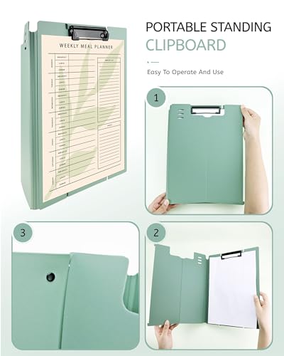 Free Standing Clipboard and Desktop Stand with Adjustable Buckles Easel Back - Foldable Stand and Document Holder for School, Office and Business Use (9.37 x 12.6 inches) (Green) - style: Green