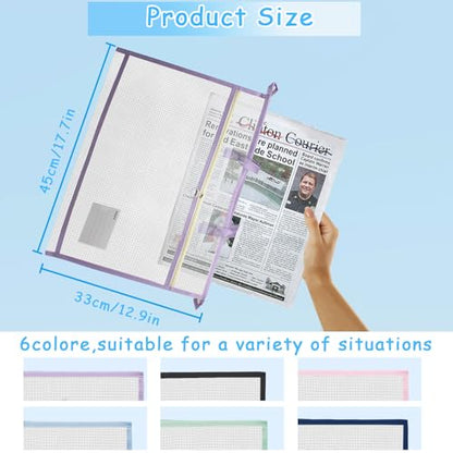 TUSAUW 6 Pcs A3 Project Bags for Quilting Craft Project Bag Clear Mesh Sewing Project Bag with Zipper Handles&Pockets for Artworks Charts and Teaching Material - color: light blue, light pink, light purple, light green, black, and dark blue