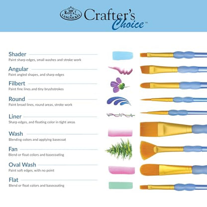 Royal and Langnickel Crafter's Choice Filbert and Wash Taklon Variety Brush Set - Gold (Pack of 9)