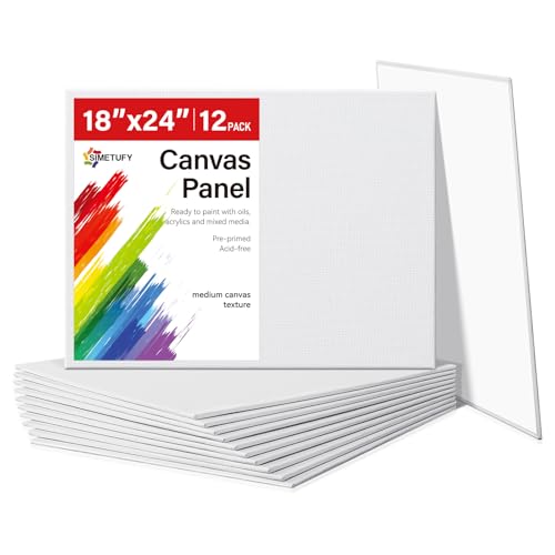 18x24inch 12Pcs Large Flat Canvas Boards Panels for Painting | Gesso Primed Acid-Free 100% Cotton Art Boards for Acrylics Oil Watercolor Tempera Paints - size: 18"x24"
