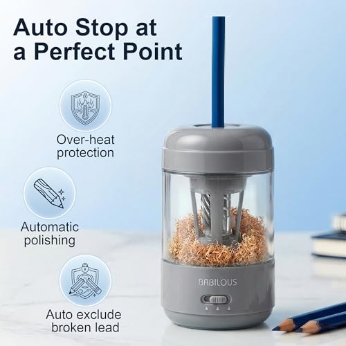 BABILOUS Electric Pencil Sharpener, Rechargeable Auto Feed & Auto Eject - color: Grey
