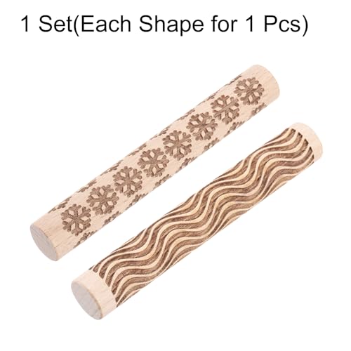 HARFINGTON 2pcs Wood Clay Roller 4"Snowflake Curved Lines Pattern Rolling Pins Pottery Tools Wood Grain Texture Rollers for Clay Baking Dough Playdough DIY - style: Snowflake + Curved Lines