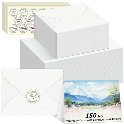 UZLU 150 Sets 5 x 7 Inch Watercolor Cards with Envelopes and Stickers - size: 5*7 in