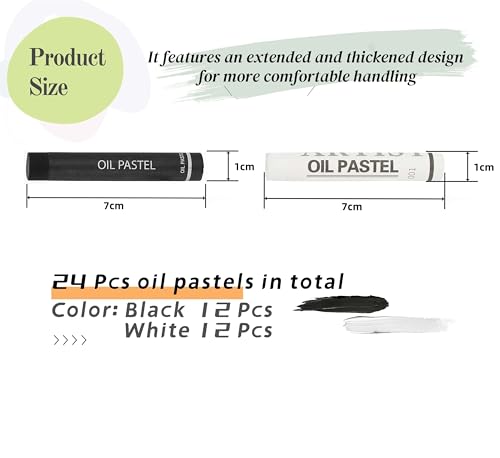Soft Oil Pastels, 24 Pcs Vibrant Creamy White & Black Pastels Stick Crayons Replenish Art Supplies for Blending Painting Drawing Graffiti - color: white & Black