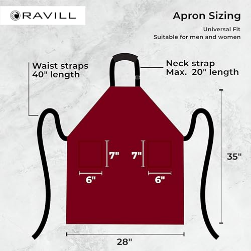 Waterproof Aprons For Men and Women with Pockets | 35" Long Work Aprons for Dishwashing, Dog Grooming, Cleaning - Plastic Dishwasher Apron - Water Resistant Kitchen Apron - color: Red