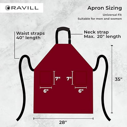 Waterproof Aprons For Men and Women with Pockets | 35" Long Work Aprons for Dishwashing, Dog Grooming, Cleaning - Plastic Dishwasher Apron - Water Resistant Kitchen Apron - color: Red