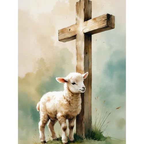 Camocin Diamond Art Kits for Adults, Lamb Cross Diamond Painting | Gem Art, Diamond Dot, 5D Full Round Drill, Religious Christian Faith Wall Decor, DIY Craft Gift, 12x16 Inch - color: LBDP1P17