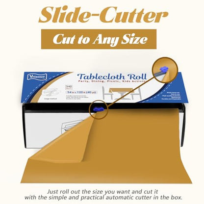 Plastic Table Cover Roll Disposable Tablecloth: 54in X 120ft Table Covers Plastic Table Cover Roll with Easy Slide Cutter Plastic Table Cloths for Parties Disposable-Gold (Pack of 2) - color: Gold, size: 1440" x 54" (Rectangular) (Pack of 2)