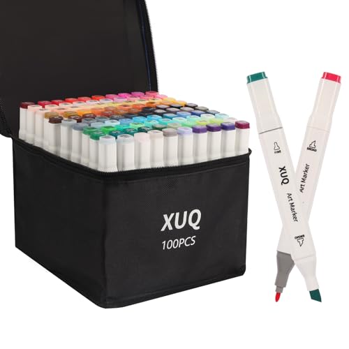Alcohol Markers, 100 Colors Dual Brush Tip Permanent Art Markers, Coloring Marker, for Book Painting Card Making, Christmas gift for Adults Great Value Pack for Beginners - color: 100Color