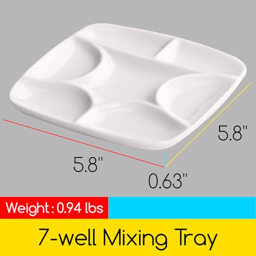 MEEDEN 7-Well Square White Porcelain Artist Paint Palette for Watercolor Gouache Acrylic Oil Painting, 5-4/5-Inch - style: SQUARE