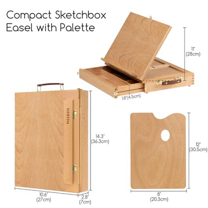 MEEDEN Table Sketch Box Easel -Portable Solid Beech Tabletop Wood Easel Drawing & Sketching Board with Storage Drawer & Palette for Beginner Artist, Art Students & Kids, Canvas up to 11" × 14" - color: Natural