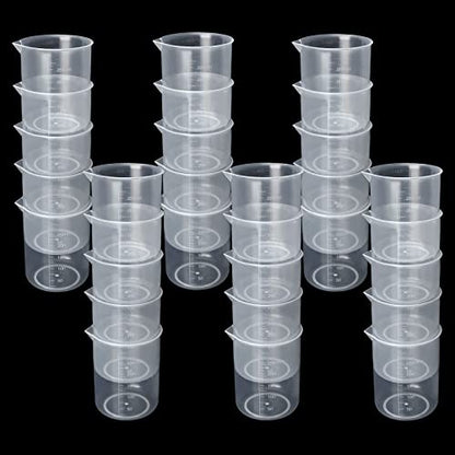 30 Pack 250 ML Plastic Graduated Beakers with Pour Spout | Embossed Scale, Clear Body, and Dripless Spout for Epoxy Resin, Paint, Science Lab, Kitchen Mixing, and Measuring - size: 250ML