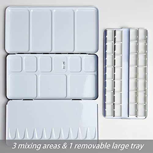 FCLUB Empty Watercolor Metal Palette with 28 Standard 3ml Full Pans | Travel, studio & plein air painting, For Artists, students & hobbyists, Smooth mixing surfaces, Portable metal palette - style: Tin Box with 28 Full Pans
