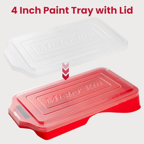 Mister Rui 4 Inch Mini Paint Roller Kit 12-Pc with Tray, Liners & Brush | Microfiber Sleeves for Smooth Finish. Ideal for Walls, Cabinets, Trim, Furniture and DIY Projects
