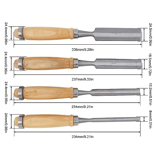 4PCS Semi-Circular Woodworking Chisel Set - Chrome Vanadium Steel Carpenter Wood Carving DIY Gouge Chisels for Beginners & Hobbyists