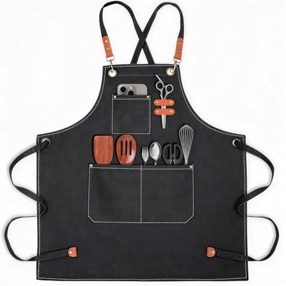 conda Chef Apron, 1 Pack, Cross Back Straps Apron With Pockets for Men Women, 100% Cotton Canvas Adjustable Apron, for Cooking Pottery Baking Painting - color: Black