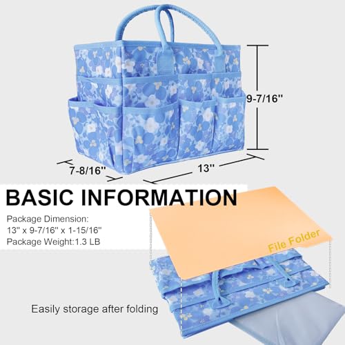Cupohus Craft Organizer Bag, Blue Print Art Supply Tote with Multiple Pockets - color: Blue Flower