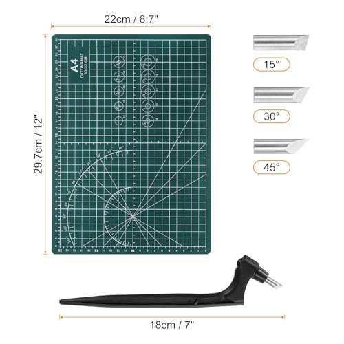 HARFINGTON Craft Cutting Tools 15/30/45 Degree Blades 360 Degree Rotating Blade Stainless Steel Cutter Pen Knife with Mat for DIY Crafts Stencils Scrapbooks, Black - color: Black